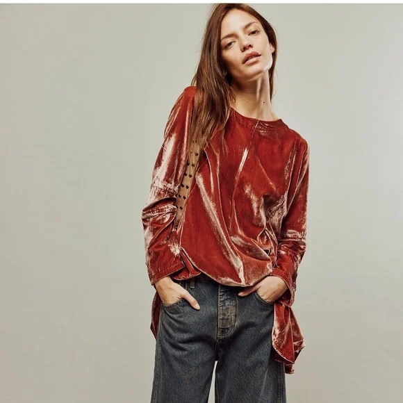 Free People Back to Business Velvet Top - Picture 1 of 7
